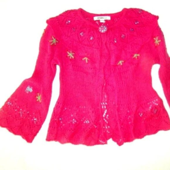 ✨ Designer Girl's Cardigan KENZO KIDS Pink Embellished Sweater 4A / 102 Perfect